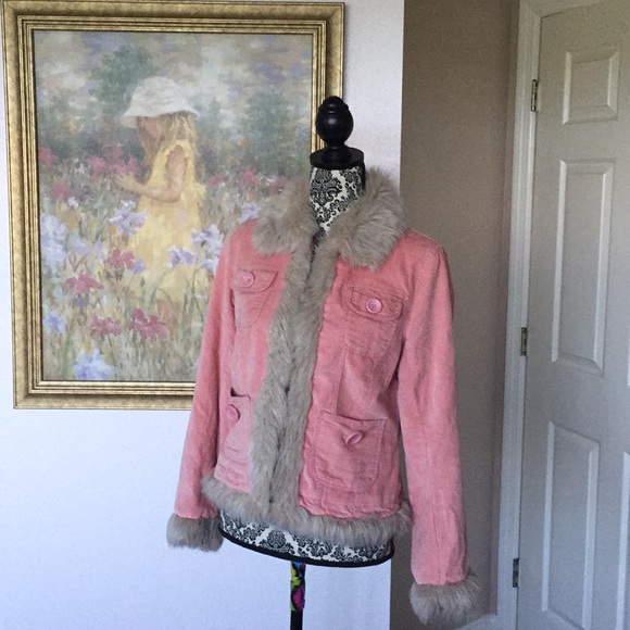 BB Dakota Jackets & Blazers - Women's BB Dakota Pink Fur Collar Corduroy Jacket